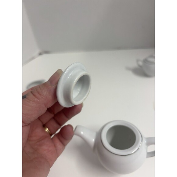 11 Piece Ceramic Tea set Playtime Tea Time White Silver Glossy - Picture 6 of 11